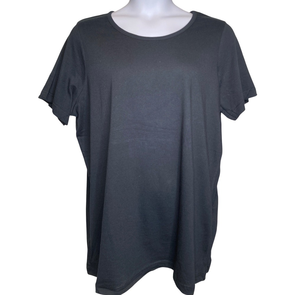 Roaman's Womens Black Cotton Short Sleeve T-Shirt Sz 1X 22/24 Essential Comfort